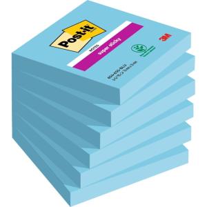 Post-it Notes Autocollantes Super Sticky, Pack de 6 Blocs, 76 mm x 76 mm, 90 Feuilles par Bloc, Bleu – Feuillets Super Adhésifs pour Prise de Notes, Listes de Tâches et Rappels(bleu)