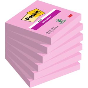 Post-it Notes Autocollantes Super Sticky, Rose, Pack de 6 Blocs, 90 Feuilles par Bloc, 76 mm x 76 mm – Feuillets Super Adhésifs pour Prise de Notes, Listes de Tâches et Rappels