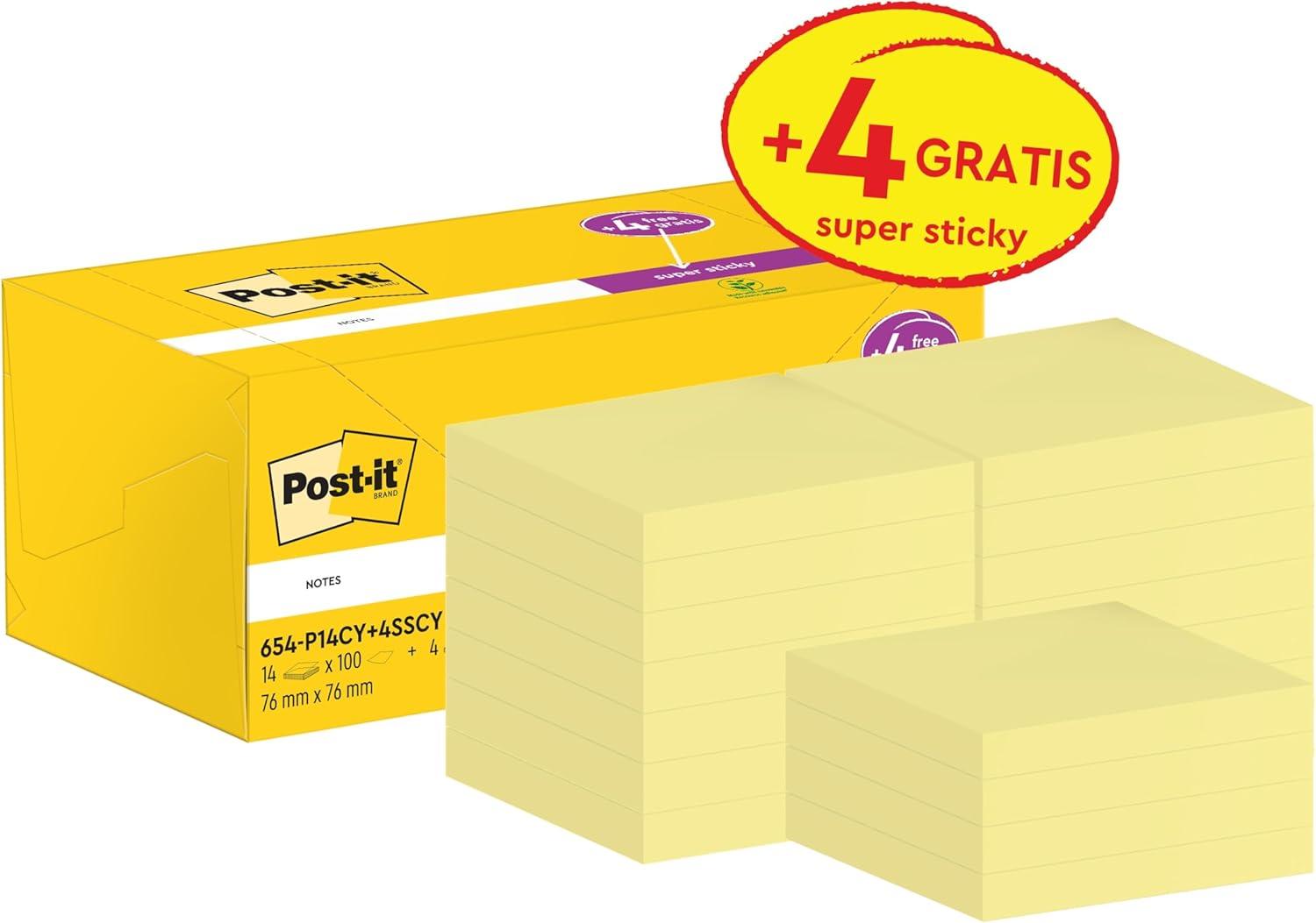 imagePostit Notes Autocollantes Pack Promo 18 Blocs 6 GRATUITS 100 Feuilles par Bloc 76 mm x 76 mm Jaune Pastel Feuillets Adhsifs pour Prise de Notes Listes de Tches et Rappels76 x 76 mm