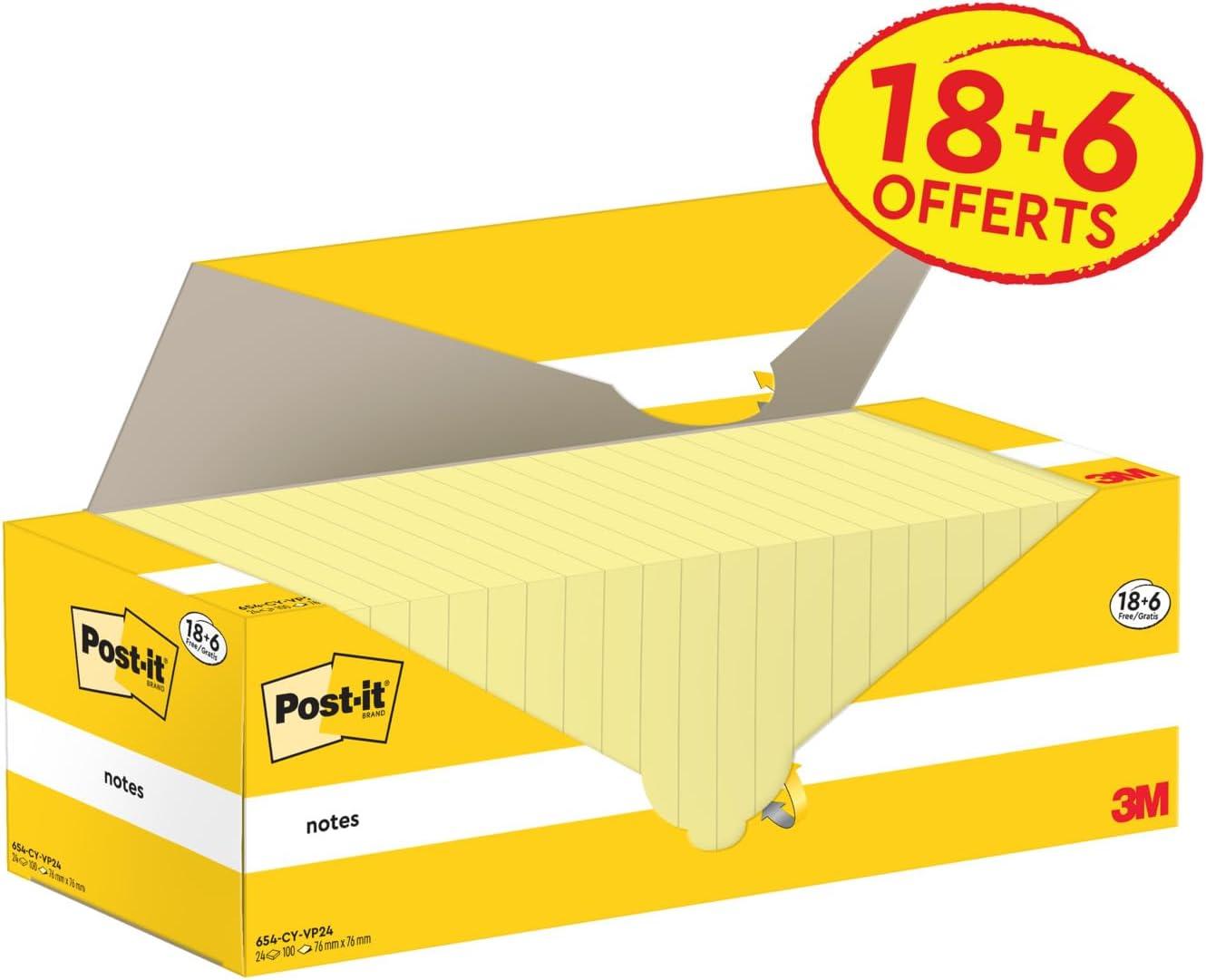 imagePostit Notes Autocollantes Pack Promo 18 Blocs 6 GRATUITS 100 Feuilles par Bloc 76 mm x 76 mm Jaune Pastel Feuillets Adhsifs pour Prise de Notes Listes de Tches et Rappels261 x 182 mm