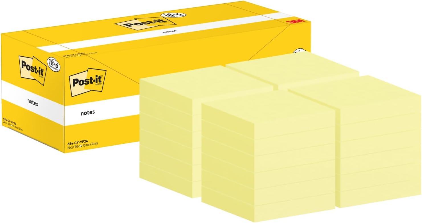 imagePostit Notes Autocollantes Pack Promo 18 Blocs 6 GRATUITS 100 Feuilles par Bloc 76 mm x 76 mm Jaune Pastel Feuillets Adhsifs pour Prise de Notes Listes de Tches et Rappels261 x 182 mm