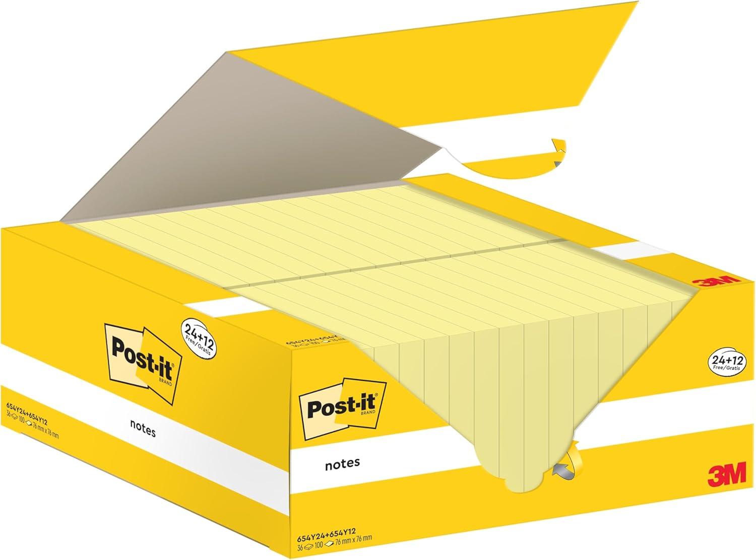 imagePostit Notes Autocollantes Pack Promo de 24 Blocs 12 GRATUITS 100 Feuilles par Bloc 76 mm x 76 mm Jaune Pastel Feuillets Adhsifs pour Prise de Notes Listes de Tches et Rappels156 x 182 mm