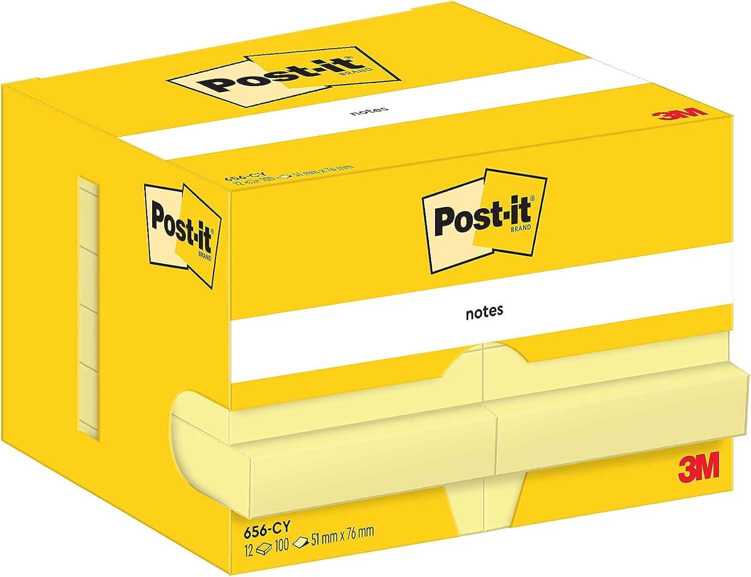 imagePostit Notes Autocollantes Pack de 12 Blocs 100 Feuilles par Bloc 51 mm x 76 mm Jaune Pastel Feuillets Adhsifs pour Prise de Notes Listes de Tches et Rappels51 x 76 mm