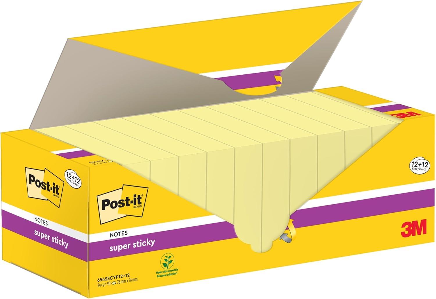 imagePostit Notes Autocollantes Super Sticky 12 Blocs 12 GRATUITS 90 Feuilles par Bloc 76 mm x 76 mm Jaune Pastel Feuillets Super Adhsifs pour Prise de Notes Listes de Tches et Rappels