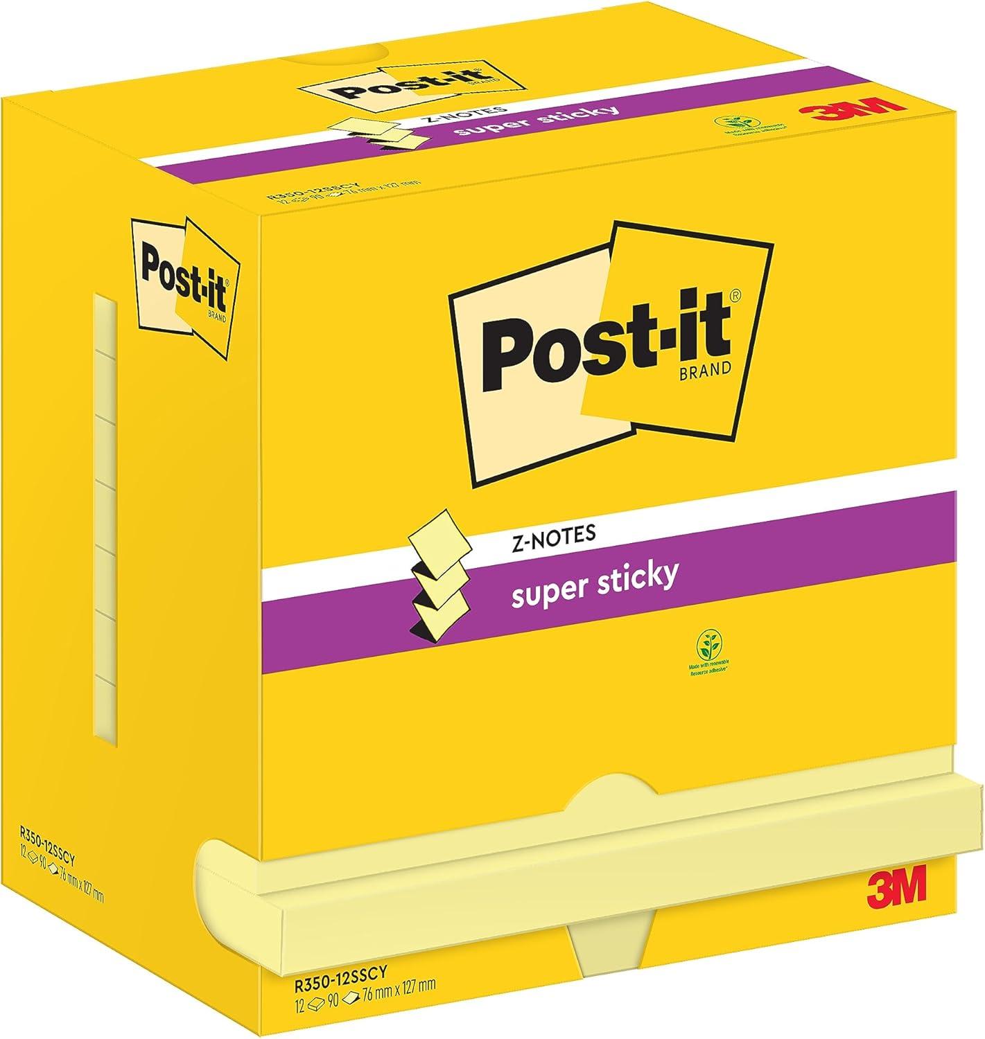 imagePostit ZNotes Autocollantes Super Sticky Pack de 12 Blocs 90 Feuilles par Bloc 76 mm x 127 mm Jaune Pastel Feuillets Super Adhsifs pour Prise de Notes Listes de Tches et Rappels