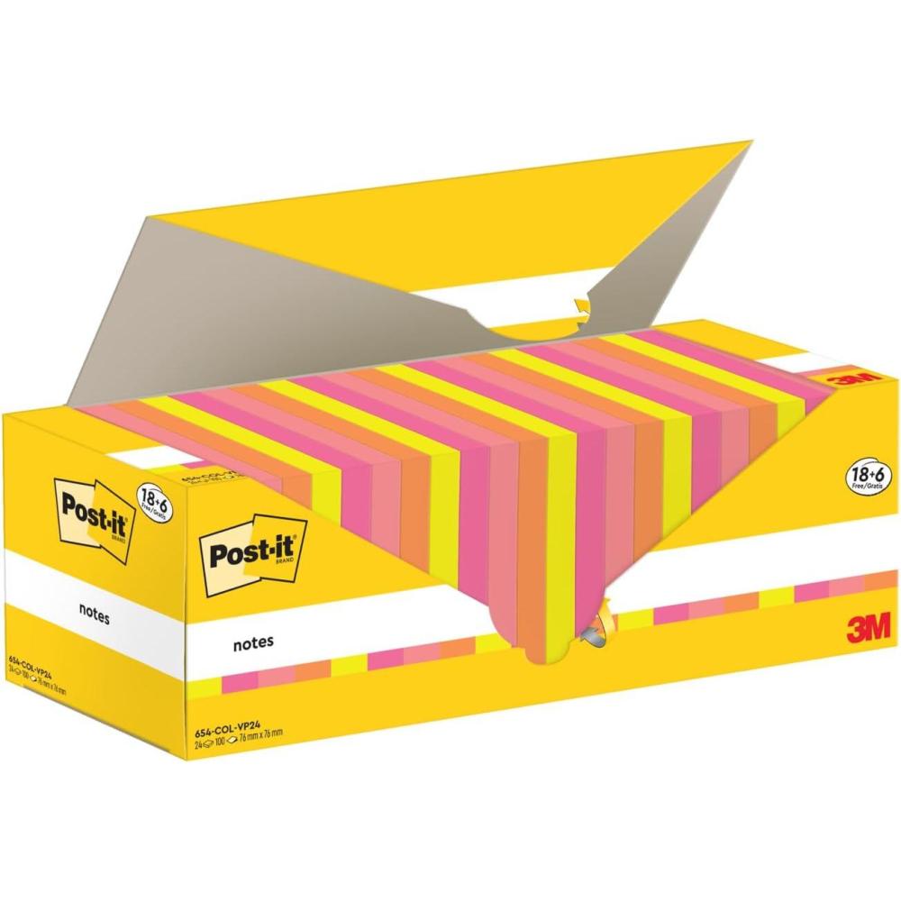 imagePostit Notes Autocollantes Pack Promo de 18 Blocs 6 GRATUITS 100 Feuilles par Bloc 76 mm x 76 mm Couleurs Assorties Feuillets Adhsifs pour Prise de Notes Listes de Tches et Rappels