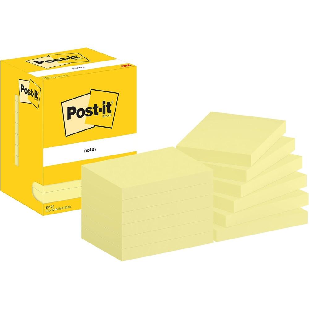 imagePostit Notes Autocollantes Pack de 12 Blocs 100 Feuilles par Bloc 76 mm x 102 mm Jaune Pastel  Feuillets Adhsifs pour Prise de Notes Listes de Tches et Rappels76 mm x 102 mm