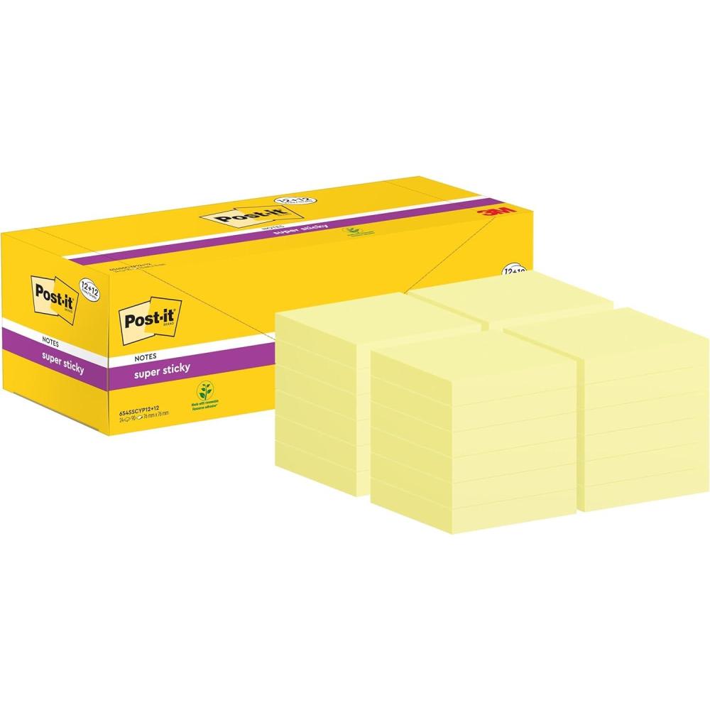 imagePostit Notes Autocollantes Super Sticky 12 Blocs  12 GRATUITS 90 Feuilles par Bloc 76 mm x 76 mm Jaune Pastel  Feuillets Super Adhsifs pour Prise de Notes Listes de Tches et Rappels