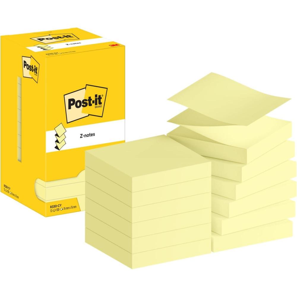imagePostit ZNotes Autocollantes Pack de 12 Blocs 100 Feuilles par Bloc 76 mm x 127 mm Jaune Canari Feuillets Adhsifs pour Prise de Notes Listes de Tches et Rappels1 x 1 mm