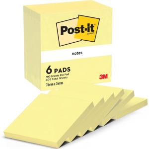 Post-it Notes Autocollantes, Pack Promo 18 Blocs + 6 GRATUITS, 100 Feuilles par Bloc, 76 mm x 76 mm, Jaune Pastel – Feuillets Adhésifs pour Prise de Notes, Listes de Tâches et Rappels(One Size)