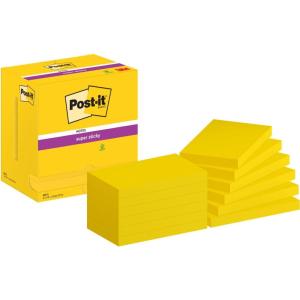 Post-it Notes Autocollantes Super Sticky, Jaune, Pack de 12 Blocs, 90 Feuilles par Bloc, 76 mm x 127 mm – Feuillets Super Adhésifs pour Prise de Notes, Listes de Tâches et Rappels(Jonquille)
