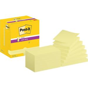 Post-it Z-Notes Autocollantes Super Sticky, Pack de 12 Blocs, 90 Feuilles par Bloc, 76 mm x 127 mm, Jaune Pastel – Feuillets Super Adhésifs pour Prise de Notes, Listes de Tâches et Rappels