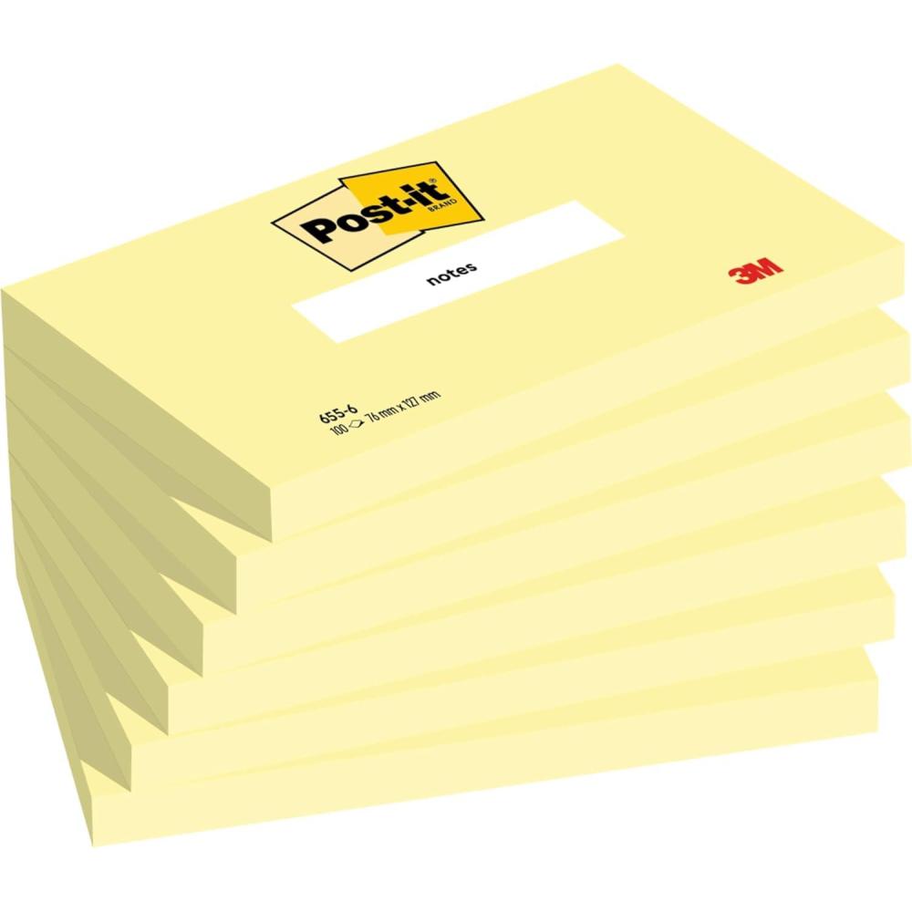 imagePostit Notes Autocollantes Jaune Canari Pack de 6 Blocs 100 Feuilles par Bloc 76 mm x 127 mm Feuillets Adhsifs pour Prise de Notes Listes de Tches et Rappels