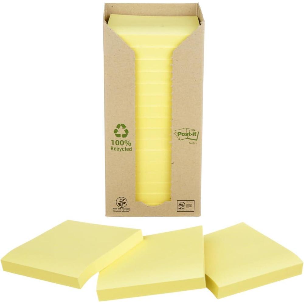 imagePostit Notes Autocollantes Recycls  16 Blocs 100 Feuilles par Bloc 76 mm x 76 mm  Feuillets Adhsifs pour Prise de Notes Listes de Tches et Rappels Fabriqus  partir de Papier 100 Recycl76x76 mm
