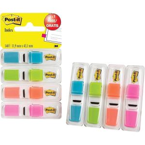 Post-it Marque-Pages, Petit, Couleurs Translucides, 11.9 mm x 43.2 mm, Pack Promotionnel, 35 Marque-Pages/Dévidoir, 3 Dévidoirs + 1 GRATUITS – Marque-pages Adhésifs pour Documents et Annotations(3 + 1 pièce)